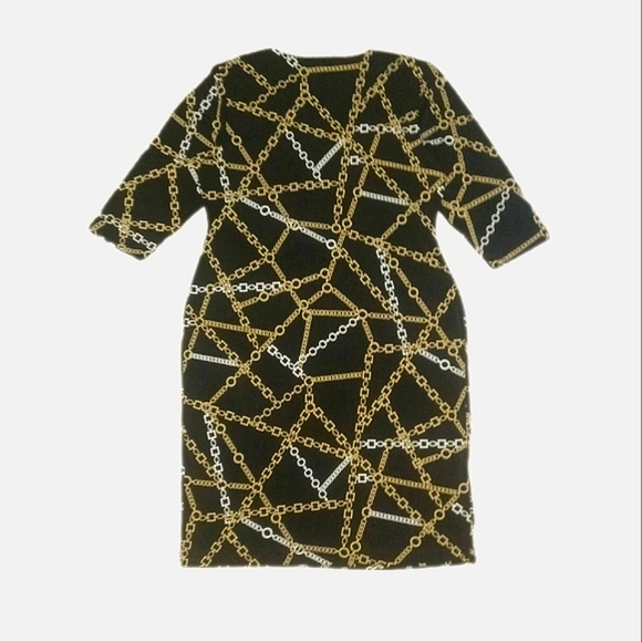 Chico's Black Gold Pattern Wrap Dress - Picture 3 of 5